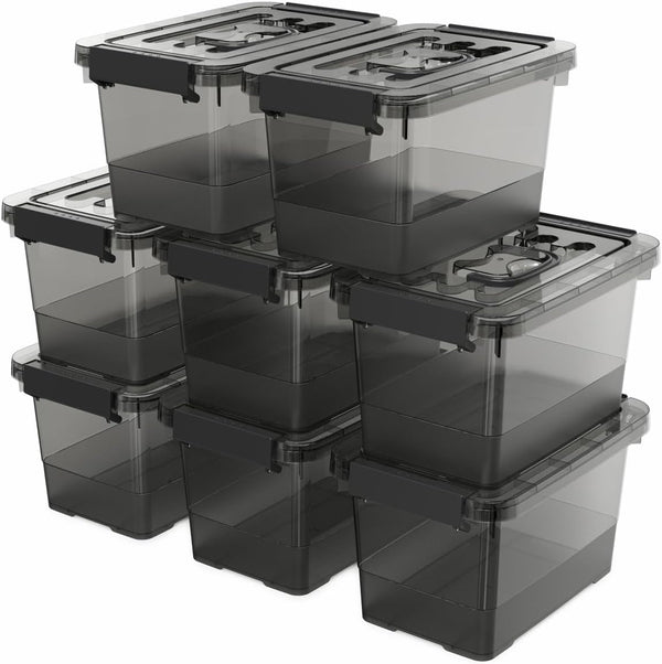 Black Plastic Storage Latch Bins, 8 Pack Clear Plastic Handle Box with Lids and Handle, Multi-Purpose, 4 Quart1