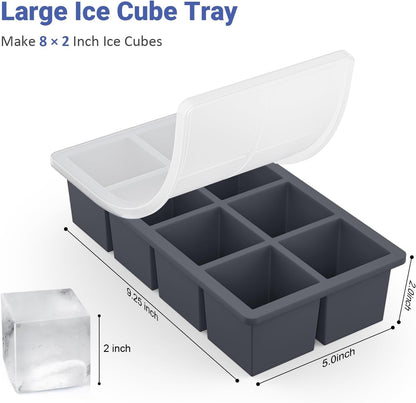 Large Ice Cube Trays for Whiskey:  Big Silicone Ice Cube Trays 2Inch - Huge Square Ice Cubed Tray for Whisky and Cocktail4