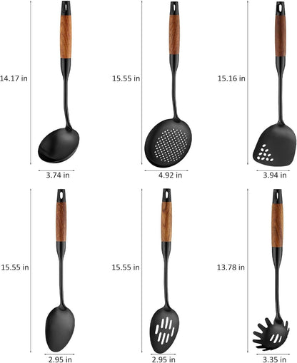 18/10 Stainless Steel Kitchen Utensils Set,6 Piece Cooking Utensils with Wood Handle,Heat Resistant Kitchen Tool Set with Spatula, Spoon, Ladle, Skimmer, Slotted Spoon, Pasta2