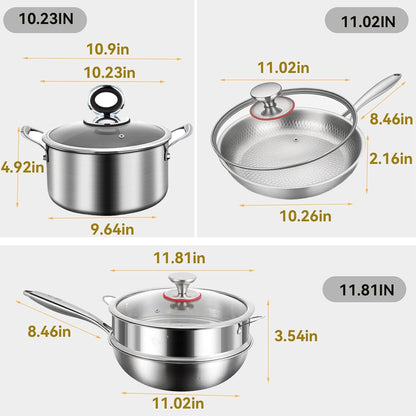 Titanium Pans Set for Cooking, Titanium Frying Pan & Titanium Soup Pot and Titanium Wok with Steamer, Non-Toxic Titanium Hammered Pro Skillet, PFAS/PFOA/PTFE Free Cookware, Dishwasher&Oven Safe7