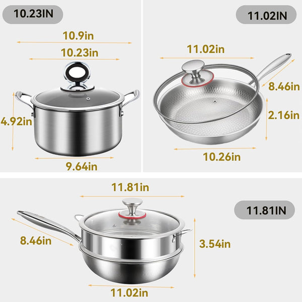 Titanium Pans Set for Cooking, Titanium Frying Pan & Titanium Soup Pot and Titanium Wok with Steamer, Non-Toxic Titanium Hammered Pro Skillet, PFAS/PFOA/PTFE Free Cookware, Dishwasher&Oven Safe7