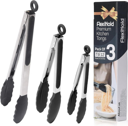 Stainless Steel Kitchen Tongs Set, 3 Pack with Silicone Tips1