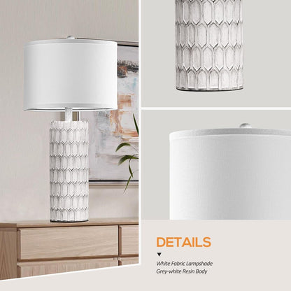 26" Modern Farmhouse Table Lamps for Living Room Set of 2, Rustic Antique Bedside Lamps for Bedroom Nightstand, Grey-White Resin Traditional Table Lamps with White Fabric Shade, Bulbs Included5