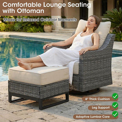 3-Piece Outdoor Patio Furniture Set, Grey Wicker Conversation Set with 2 High-Back Chairs and Side Table, 6-Inch Beige Olefin Cushions for Porch, Deck, Balcony8