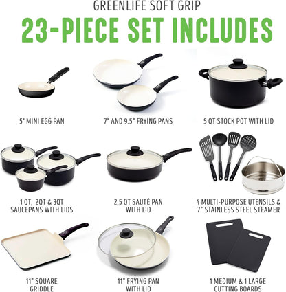 Soft Grip Healthy Ceramic Nonstick 23 Piece Kitchen Cookware Pots and Frying Sauce Saute Pans Set with Kitchen Utensils, Pfas-Free, Dishwasher Safe, Black3