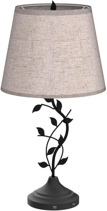 Table Lamp for Living Room, Bedside Lamp for Bedroom, Rustic Lamp | Knob Switch, USB C+A Charging Ports, Corded, Traditional Rustic Leaf Lamp for Livingroom, Bedside, Bedroom, Nightstand4