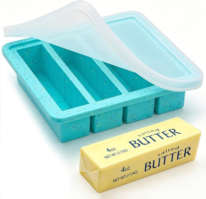 Butter Mold with Stainless Steel Frame, BPA Free | Nonstick Butter Mold for Homemade Butter with Lid, Fits 4 Oz Standard Butter Stick Size , Aque, 1 Pc1