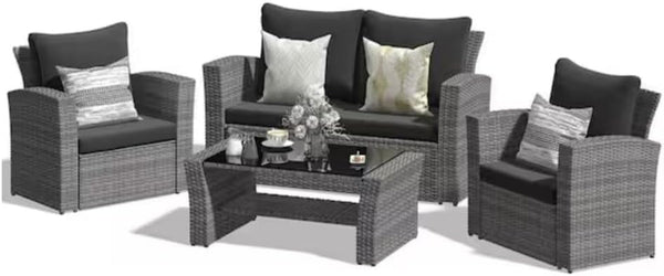 Wicker Patio Conversation Set with Tempered Glass Table and Outdoor Cushions for Backyard Living5