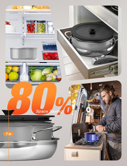 Ceramic Pots and Pans Set Non Stick, 2026 Upgraded Hybrid Frypan, 1.5&2 QT Saucepans with Lid, Oil-Less Cooking, PFAS Free Non Toxic, Induction Ready,Oven&Dishwasher Safe,Removable Handle,12Pc9