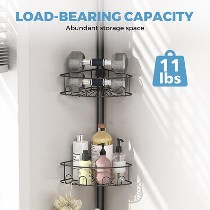 Shower Caddy Tension Pole, Corner Bathroom Organizer, Black7