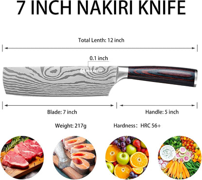 Nakiri Knife - 7" Razor Sharp Meat Cleaver Knife, Multipurpose Veggie Cutting Chef Knife for Home and Kitchen, Made Ofhigh Carbon Steel Japanese with Pakkawood Handle, Gift Box Included2