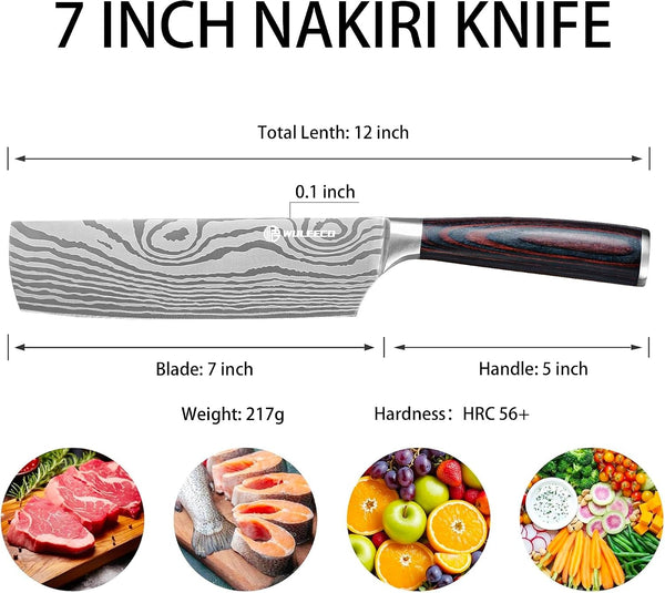 Nakiri Knife - 7" Razor Sharp Meat Cleaver Knife, Multipurpose Veggie Cutting Chef Knife for Home and Kitchen, Made Ofhigh Carbon Steel Japanese with Pakkawood Handle, Gift Box Included2