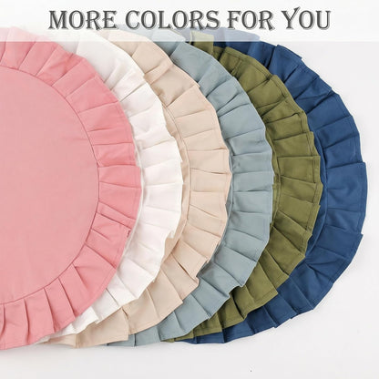 4 Pcs 100% Cotton Ruffled round Placemats, 14.5 Inch Washable Table Mats8