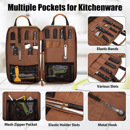 Chef Knife Bag, Waxed Canvas Chef Bag with 11 Slots & 2 Mesh Pockets3