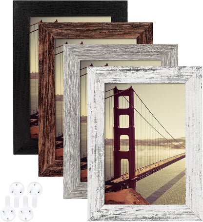 4X6 Picture Frame Distressed Farmhouse Wood Pattern Set of 4,Display 3.5X5 with Mat or 4X6 without Mat,Multicolour1
