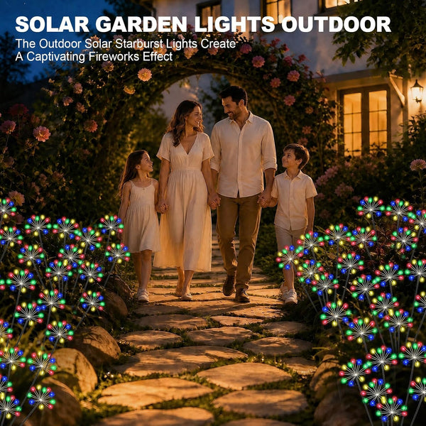 Solar Garden Lights Outdoor, Upgraded Solar Swaying Starburst Light Waterproof with 2 Modes, Solar Fairy Firework Lights for Yard Patio Pathway Flowerbed Balcony Garden Decoration (Multicolor, 2 Pack)2