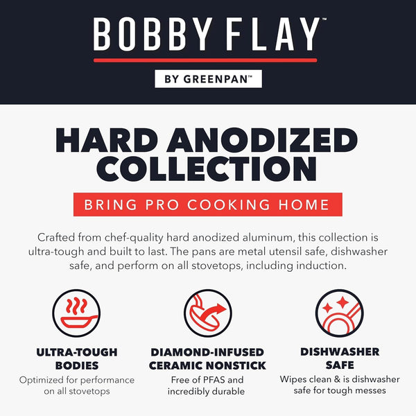 X Bobby Flay Hard Anodized Nonstick 10 Piece Cookware Set, Pfas-Free Ceramic Pots & Pans, Induction Suitable, Frypans, Saucepans Saute, Stockpot, Glass Lids, Dishwasher & Oven Safe, Black10