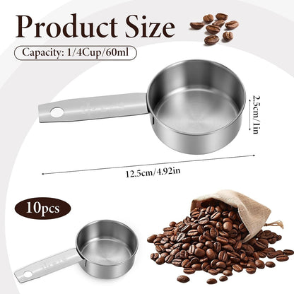 10 Pcs 1/4 Cup Scoop, 60Ml/2Oz Stainless Steel Measuring Spoons Metal Measuring Cups with Ergonomic Handles for Dry Liquid Ingredients Precise Baking Cooking Kitchen Tools, Dishwasher Safe​​3