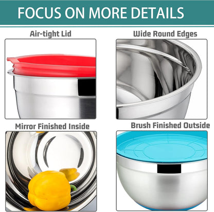 Stainless Steel Mixing Bowls with Lids, Set of 6, Multicolor6