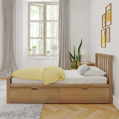 Max & Lily Classic Twin Bed, Slatted Headboard, with Storage Drawers, Pecan3