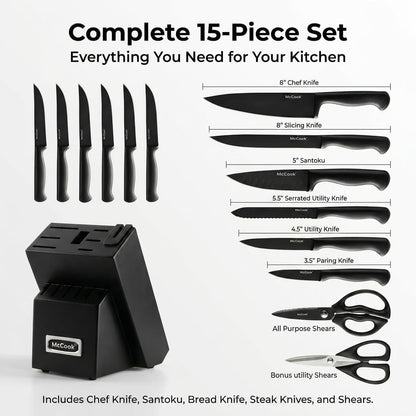 Knife Set Black Kitchen Knife Block Set W Built-In Sharpener2