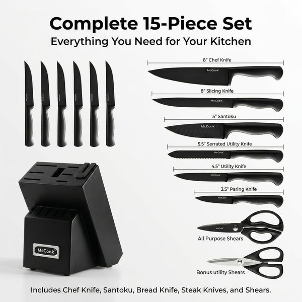 Knife Set Black Kitchen Knife Block Set W Built-In Sharpener2