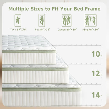 King Size Mattress, 14 Inch Hybrid King Mattress in a Box, Medium Firm Memory Foam Mattress, with Individual Pocket Springs, Upgrade Zoned Support, Motion Isolation&Pressure Relief, Certipur-Us7