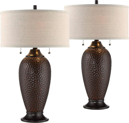 Cody 26" Tall Table Lamps Set of 2 Hammered Oiled Bronze Brown Modern2
