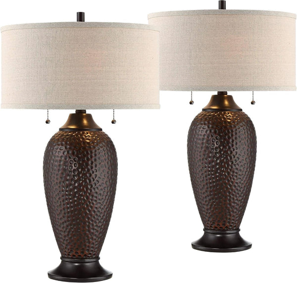 Cody 26" Tall Table Lamps Set of 2 Hammered Oiled Bronze Brown Modern2