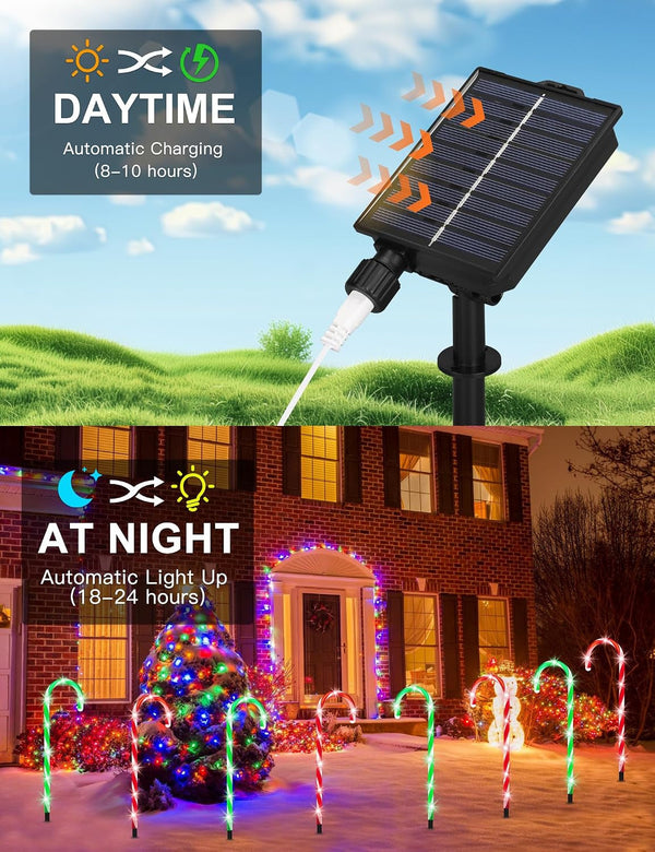 Solar Christmas Pathway Lights Outdoor Decorations, Solar Candy Cane Lights for Yard Patio Garden Walkway with 8 Light Mode, Remote, Timer, 48 LED, Upgraded Christmas Outdoor Decorations, 8 Pack2