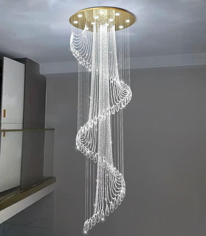 D32 X H100 Modern Crystal Chandelier for Foyer Glam Chandelier High Ceiling Chandeliers Large Raindrop Pendant Lights LED Dimmable Light Fixtures for Staircaes Living Room Entryway Gold7