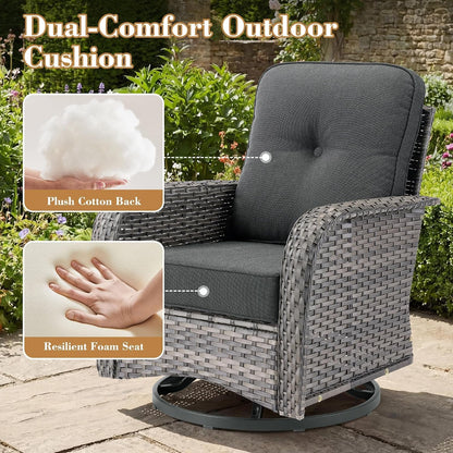 5 Pieces Patio Furniture Set, All Weather Rattan Patio Conversation Sets with Swivel Rocking Chairs, Coffee Table, High Back Outdoor Furniture Loveseat for Porch, Backyard, Black6