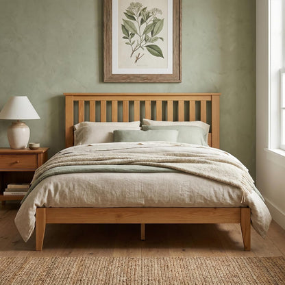 Wood Platform Bed – Pine, Queen, Bed & Mission-Style Headboard1