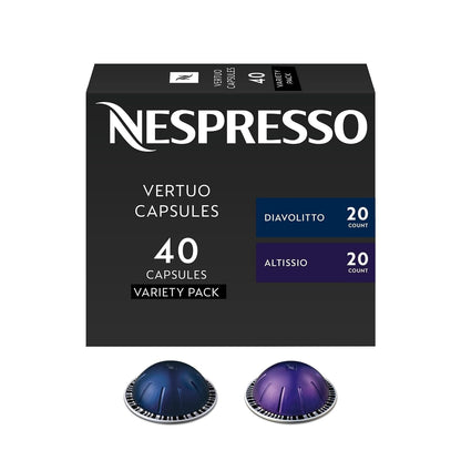 Nespresso Vertuo, Espresso, Bold Variety Pack, 40-Count Espresso Pods | Capsules Medium and Dark Roast Coffee Pack of 11
