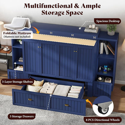 Queen Size Murphy Bed with Bedside Tables & 3 Storage Drawers6