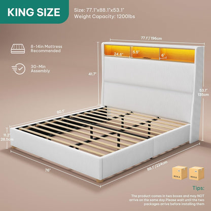 King Size Bed Frame with Charging Station and RGB LED Lights2