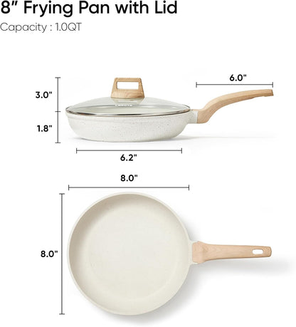 Non Stick Frying Pan, 8 Inch Cream White Skillet with Glass Lid | Non Toxic Kitchen Healthy Cookware, Compatible with All Stovetop, Easy to Clean, PFOA Free2