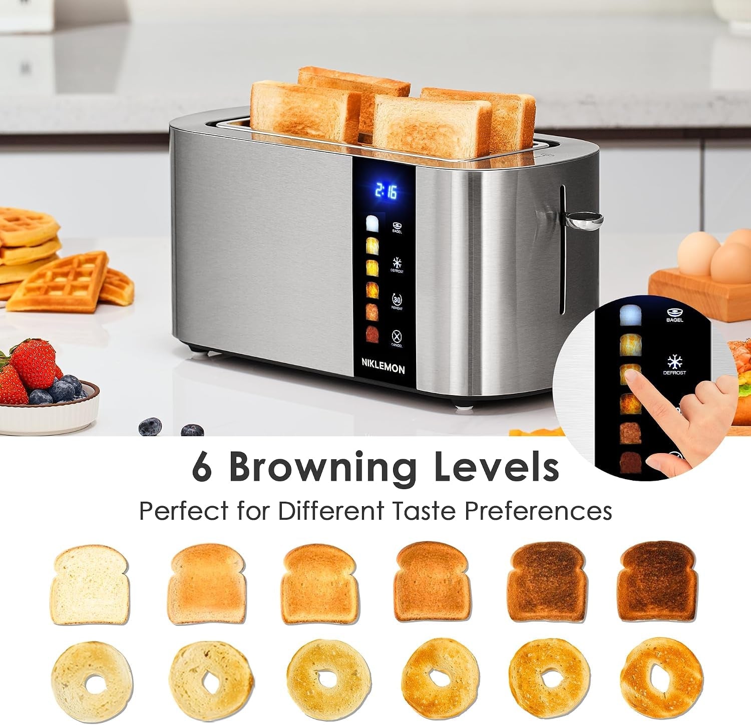 4-slice-toaster-full-stainless-steel-toaster-with-led-display-touch-buttons-with-long-extra-wide-slots-bagel-defrost-reheat-cancel-functions-removable-crumb-tray-1300w