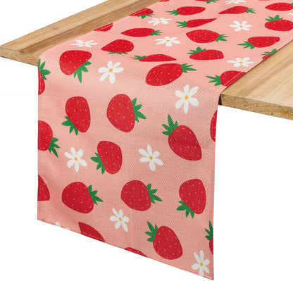 Linen Table Runners 72 Inches Long Strawberry Pattern Runner for Table,Strawberry Kitchen Decor Accessories Perfect for Home Wedding Indoor Outdoor Party1