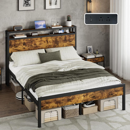 Queen Size Platform Bed Frame with Charging Station1