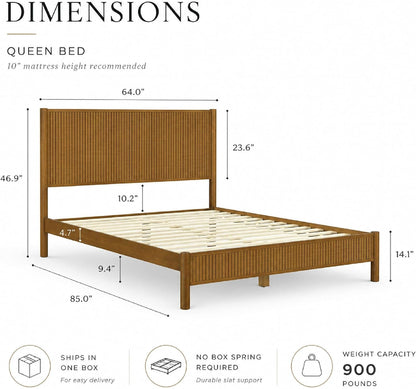 Solid Wood Queen Platform Bed, Walnut (WNT, Queen (U.S. Standard))3