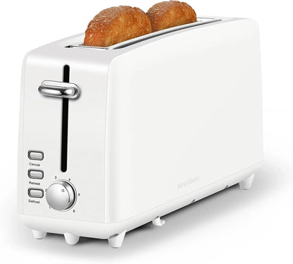 Stainless Steel Toaster 2 Slice Slim, 10" Single Long Slot, White | 6 Shade Settings, Extra Wide Slot Fits Bagels & Artisan Bread, Defrost, Cancel Function, Removable Crumb Tray1