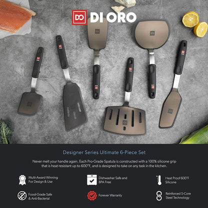 DI ORO Silicone Turner Spatula Set - 600F Heat Resistant, 6-Pc Black4