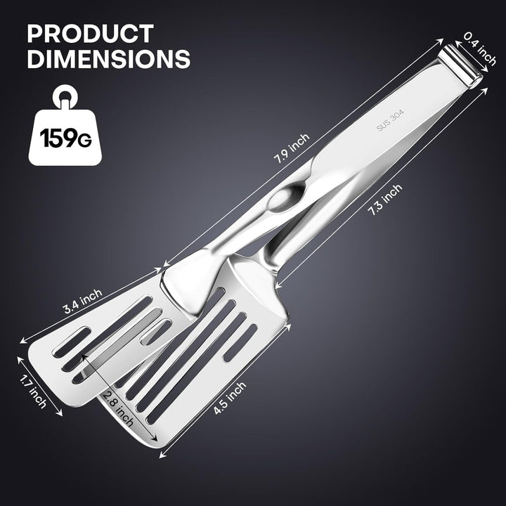 2-In-1 Spatula Tongs, 11.8 In, 304 Stainless Steel, for 12 in Pans+2