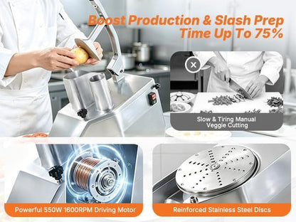 Hakka Commercial Vegetable Chopper- Stainless Steel Electric Food Processor | 550W Automatic Multi-Function Cheese Grating Machine & 5-Blades with 2 Feeding Holes Carrots Potato Onion Slicer/Shred, 110V4