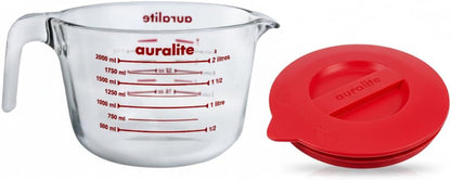 Auralite 8-Cup Borosilicate Glass Measuring Cup with Lid, 2 Quart, 2 Litre Large Glass Measuring Cup - Kitchen Mixing Bowl Liquid Measure Cups Glass Bakeware Set, Punch Bowl, Batter Bowl, 2Qt, 2L1