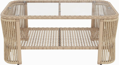 Outdoor Patio Furniture Set, PE Rattan Wicker Conversation Sofa Set with Iron Frame Cushions and Glass Top Coffee Table, Modular Backyard Balcony Seating Set, Dark Beige14