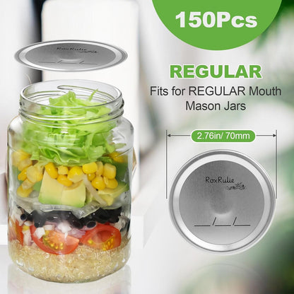 150PCS Canning Lids Regular Mouth(2.76In/70Mm), Upgraded Leak-Proof Mason Jar Lids for Ball/Kerr Jars, Split-Type Lid with Perfect Airtight Seal, Canning Jars Lids, Food Grade Material2
