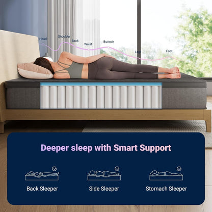 10 Inch Twin Size Mattress, Medium Firm Hybrid Mattress in a Box | Smarts Coil Pocket Spring, Gel Memory Foam for Cool Night Sleep, Motion Isolation, Pressure Relief, Certipur-Us Certified3