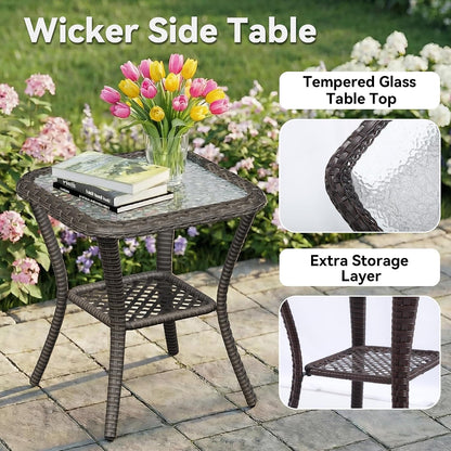 5 Piece Outdoor Wicker Patio Furniture Set, Outdoor Swivel Rocker Patio Chairs Set with Thickened Olefin Cushions, High Back and Deep Seating, Hand-Woven PE Rattan for Porch, Deck9